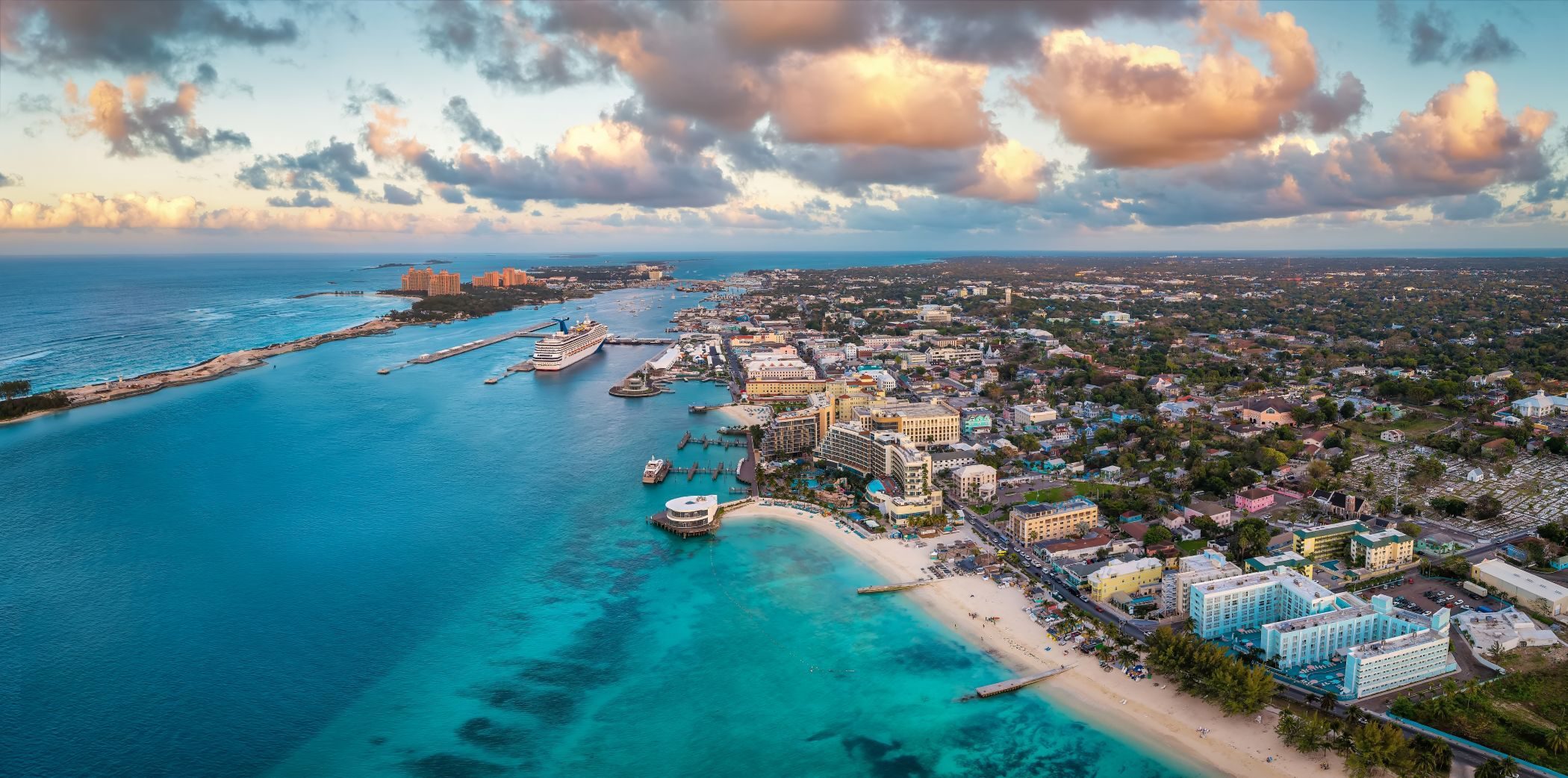 Aerial sunset view of Nassau