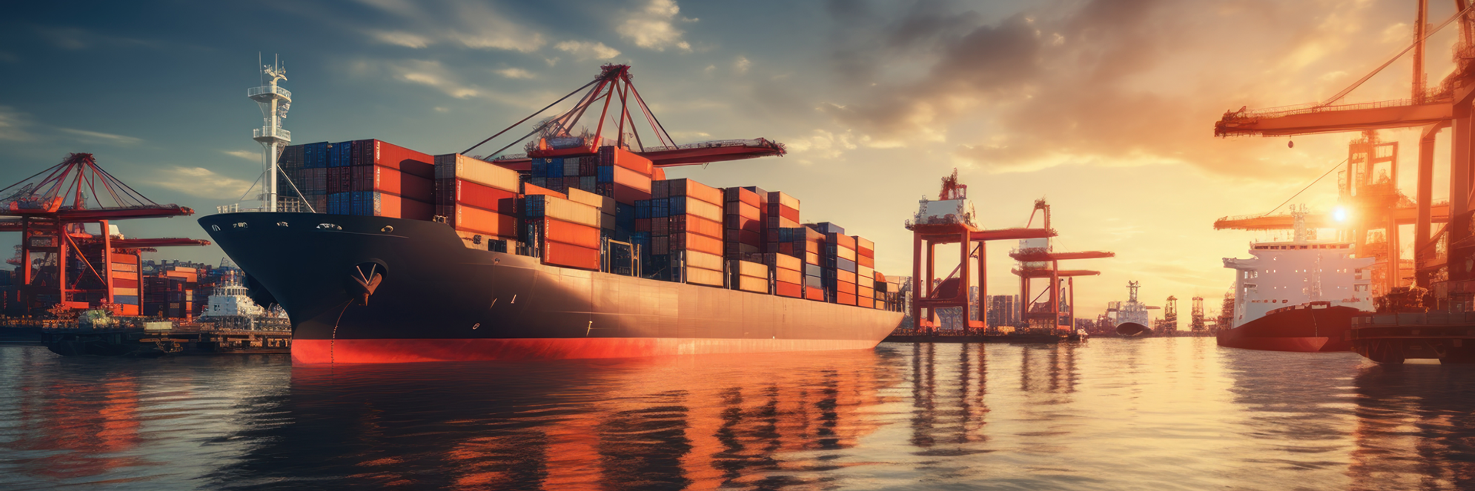 Busy shipping port with containers trade action