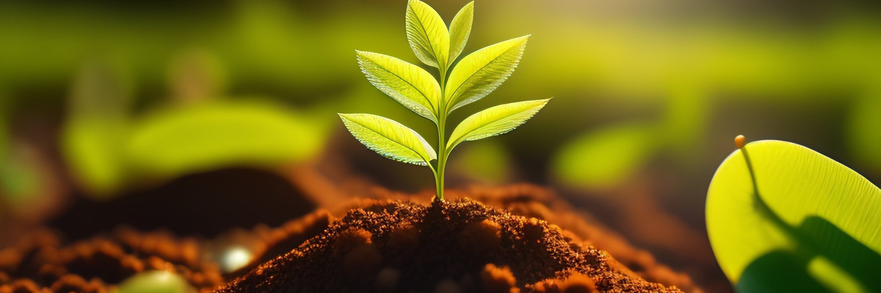 Planta que crece suelo sol brillando sobre ella