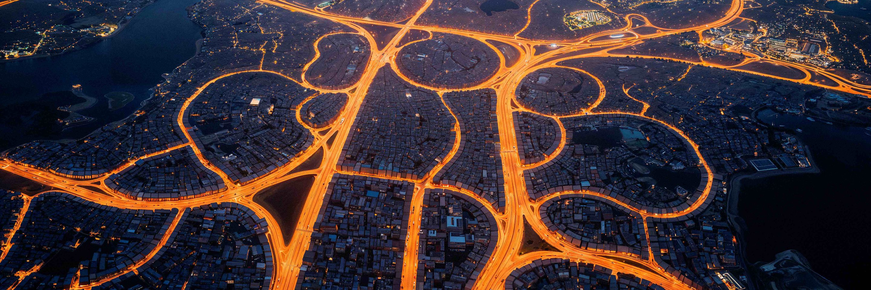 Cityscape night with illuminated roads