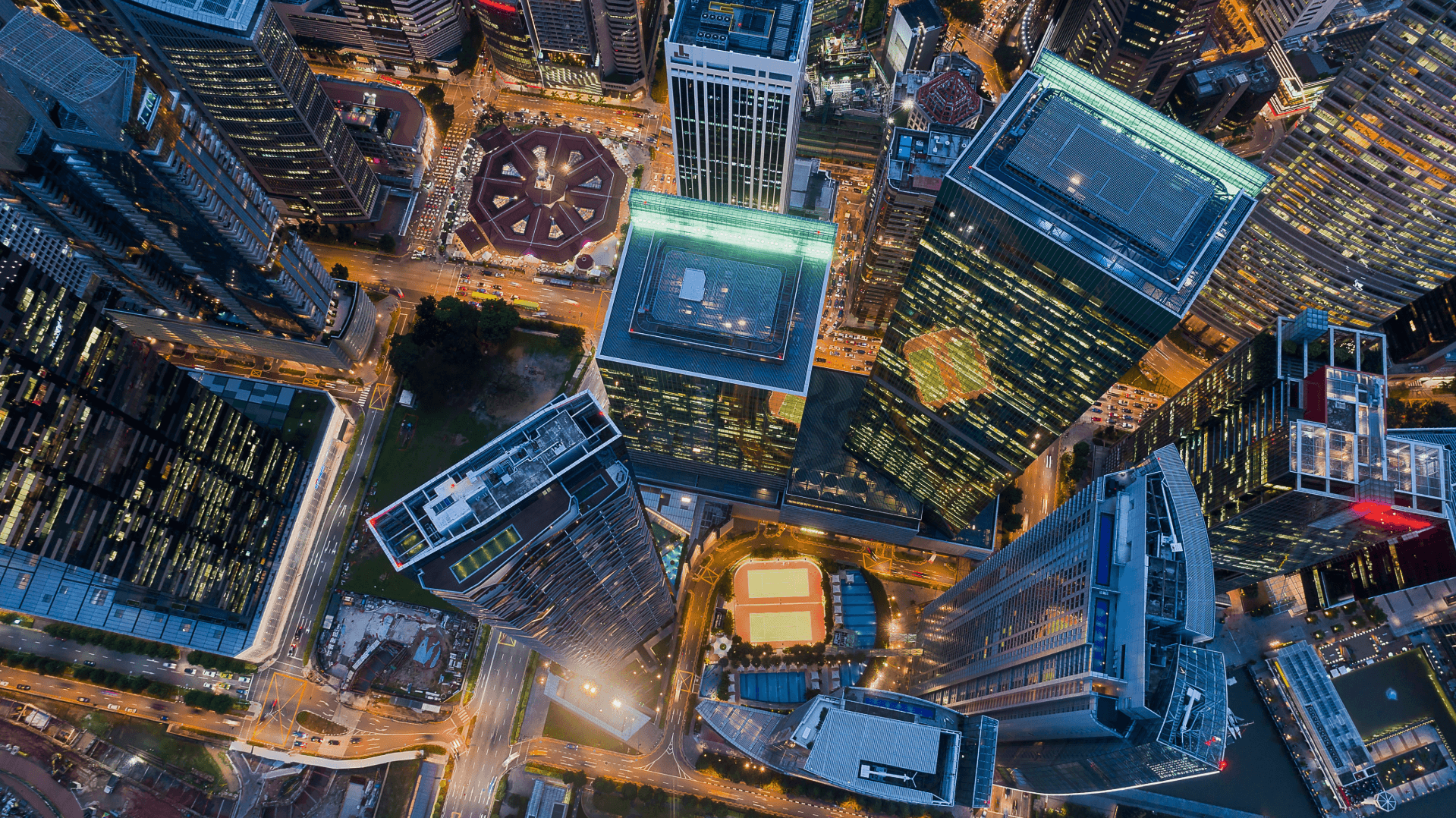 Birds eye view of singapore skyline cbd downtown lau pa sat